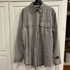 Harley Davidson Shirt Men Tall XL-Gray Biker Grunge Skull Embroider Metal Button